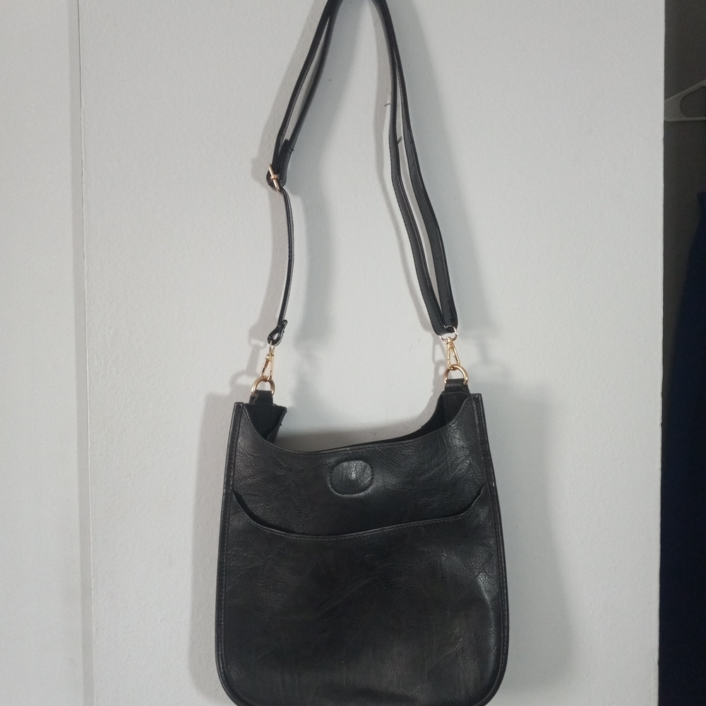 AH . Dornet Black Leather Shoulder Crossbody Bag